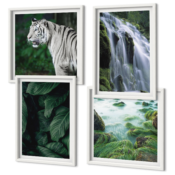 Set de 4 cuadros para salón Hojas de cascada del tigre blanco