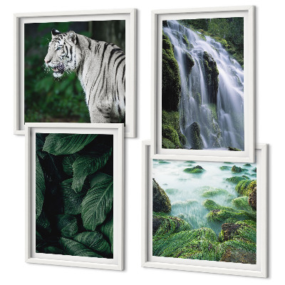 Set de 4 cuadros para salón Hojas de cascada del tigre blanco