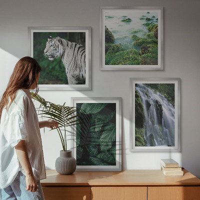 Set de 4 cuadros para salón Hojas de cascada del tigre blanco