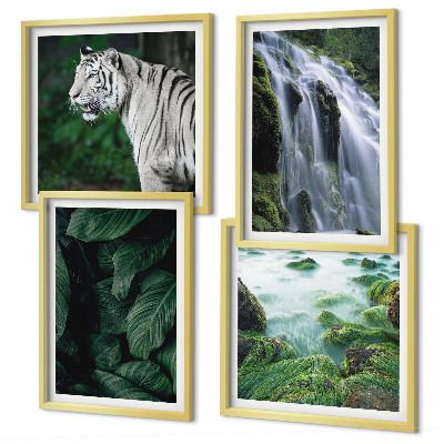 Set de 4 cuadros para salón Hojas de cascada del tigre blanco