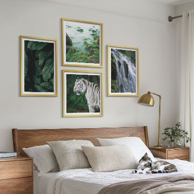 Set de 4 cuadros para salón Hojas de cascada del tigre blanco