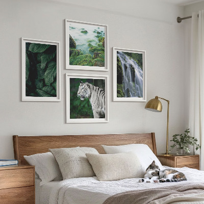 Set de 4 cuadros para salón Hojas de cascada del tigre blanco