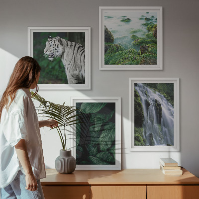 Set de 4 cuadros para salón Hojas de cascada del tigre blanco