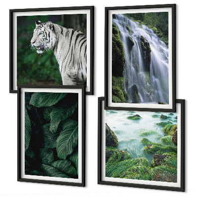 Set de 4 cuadros para salón Hojas de cascada del tigre blanco