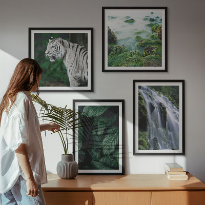 Set de 4 cuadros para salón Hojas de cascada del tigre blanco