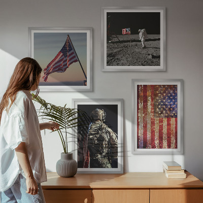 Set de cuadros modernos para salón Símbolos estadounidenses Bandera de EE. UU.