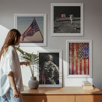 Set de cuadros modernos para salón Símbolos estadounidenses Bandera de EE. UU.