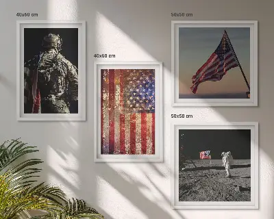 Set de cuadros modernos para salón diseño de símbolos estadounidenses con la bandera de EE. UU.