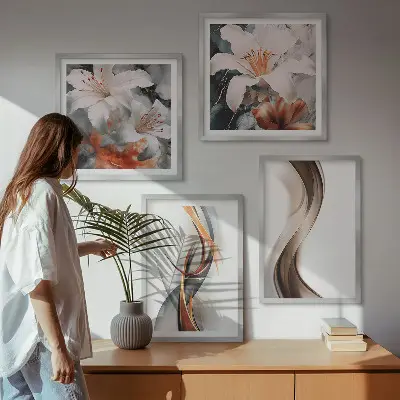 Galería de pared ondas con tonos amarillo y gris marrón