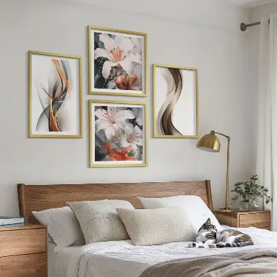 Galería de pared ondas con tonos amarillo y gris marrón