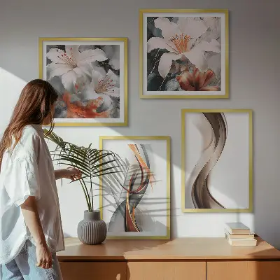 Galería de pared ondas con tonos amarillo y gris marrón