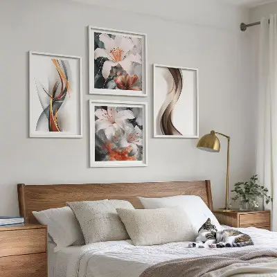 Galería de pared ondas con tonos amarillo y gris marrón