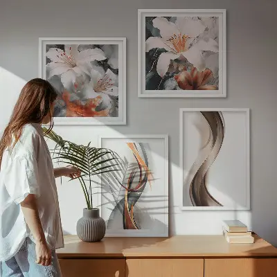 Galería de pared ondas con tonos amarillo y gris marrón