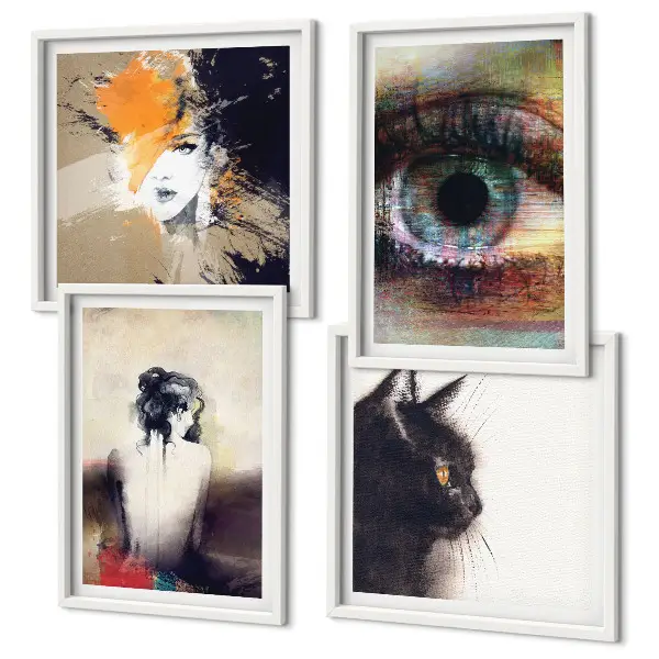 Set de cuadros modernos para salón retrato de una mujer con enfoque en ojo, colores y emociones