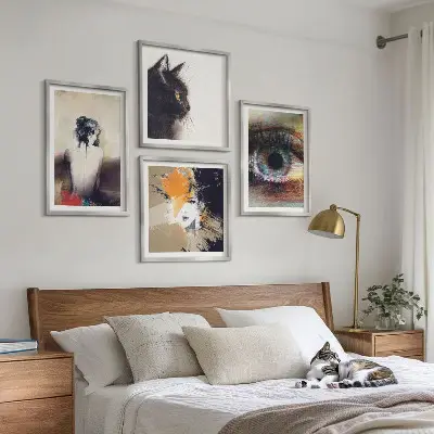Set de cuadros modernos para salón retrato de una mujer con enfoque en ojo, colores y emociones
