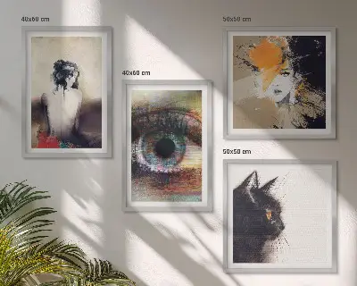 Set de cuadros modernos para salón retrato de una mujer con enfoque en ojo, colores y emociones