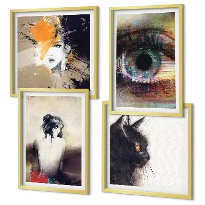 Set de cuadros modernos para salón retrato de una mujer con enfoque en ojo, colores y emociones