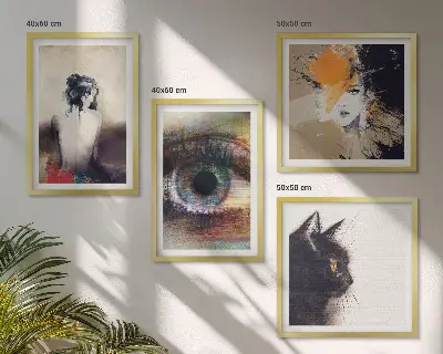 Set de cuadros modernos para salón retrato de una mujer con enfoque en ojo, colores y emociones