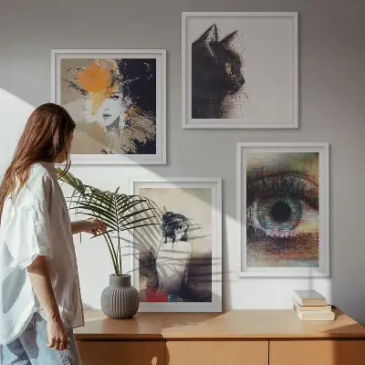 Set de cuadros modernos para salón retrato de una mujer con enfoque en ojo, colores y emociones