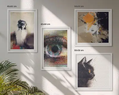 Set de cuadros modernos para salón retrato de una mujer con enfoque en ojo, colores y emociones