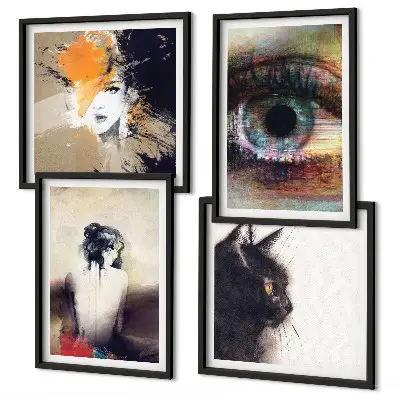 Set de cuadros modernos para salón retrato de una mujer con enfoque en ojo, colores y emociones