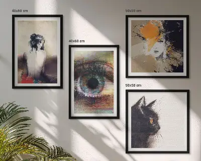 Set de cuadros modernos para salón retrato de una mujer con enfoque en ojo, colores y emociones