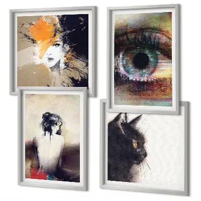 Set de cuadros modernos para salón retrato de una mujer con enfoque en ojo, colores y emociones