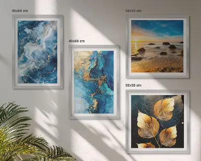 Set de 4 cuadros decorativos para salón con diseño de patrones en azul y oro