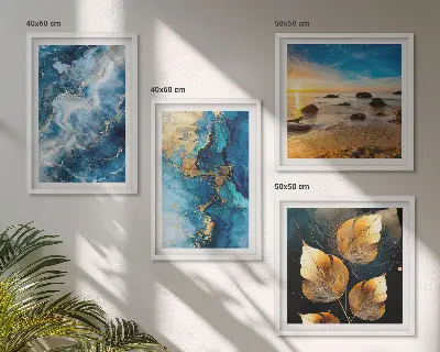 Set de 4 cuadros decorativos para salón con diseño de patrones en azul y oro