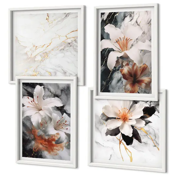 Galería de pared diseño de flores con efecto de mármol en blanco y negro