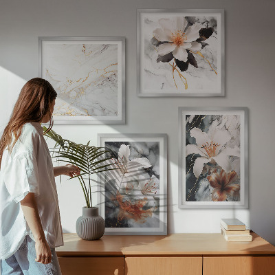 Galería de pared Flores mármol blanco negro