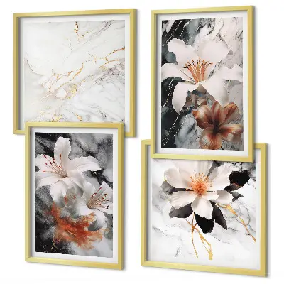 Galería de pared diseño de flores con efecto de mármol en blanco y negro