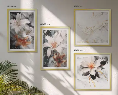 Galería de pared diseño de flores con efecto de mármol en blanco y negro