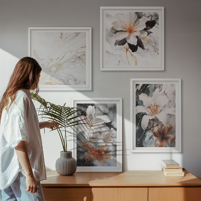 Galería de pared Flores mármol blanco negro