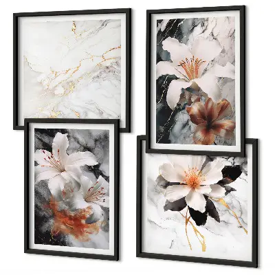 Galería de pared diseño de flores con efecto de mármol en blanco y negro