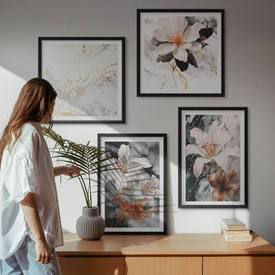 Galería de pared Flores mármol blanco negro