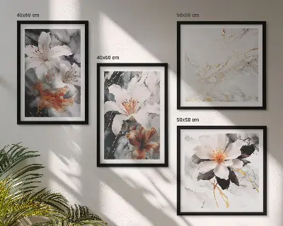 Galería de pared diseño de flores con efecto de mármol en blanco y negro