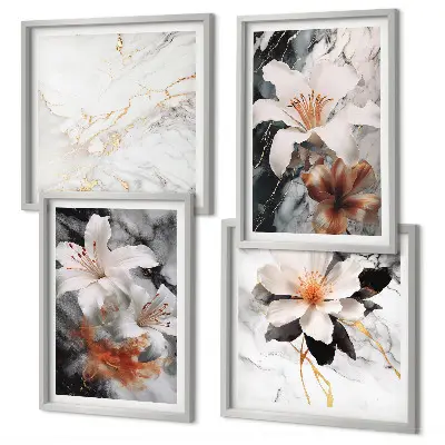 Galería de pared diseño de flores con efecto de mármol en blanco y negro
