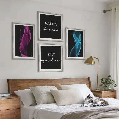 Set de cuadros modernos para salón con diseño de ondas de líneas de neón