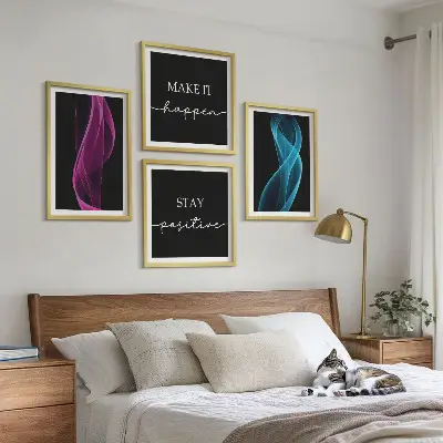 Set de cuadros modernos para salón con diseño de ondas de líneas de neón