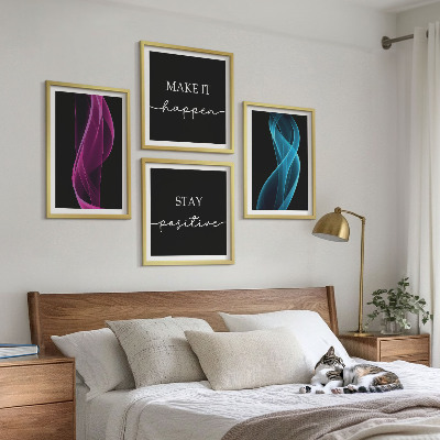 Set de cuadros modernos para salón Ondas de líneas de neón en el fondo