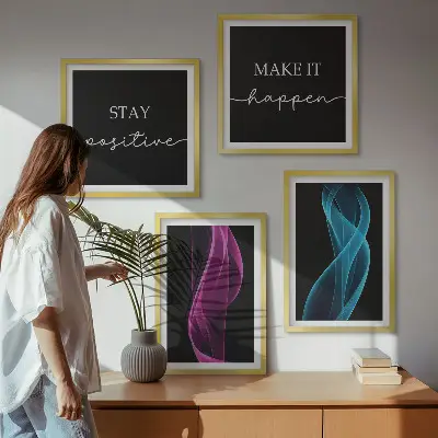 Set de cuadros modernos para salón con diseño de ondas de líneas de neón