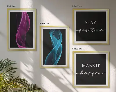 Set de cuadros modernos para salón con diseño de ondas de líneas de neón