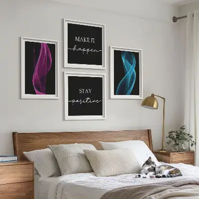 Set de cuadros modernos para salón con diseño de ondas de líneas de neón