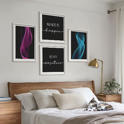 Set de cuadros modernos para salón Ondas de líneas de neón en el fondo