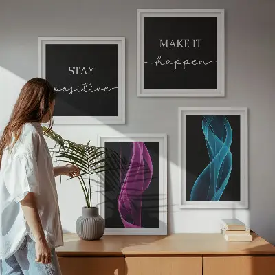 Set de cuadros modernos para salón con diseño de ondas de líneas de neón