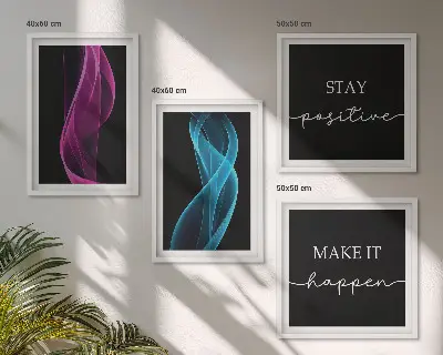 Set de cuadros modernos para salón con diseño de ondas de líneas de neón