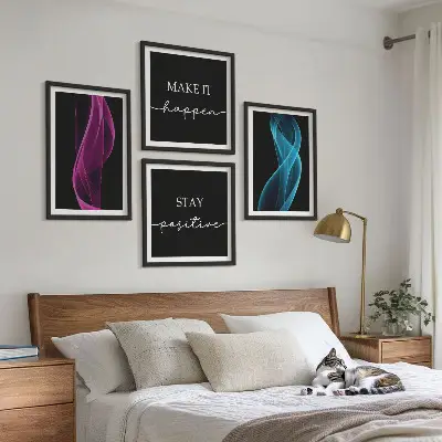 Set de cuadros modernos para salón con diseño de ondas de líneas de neón