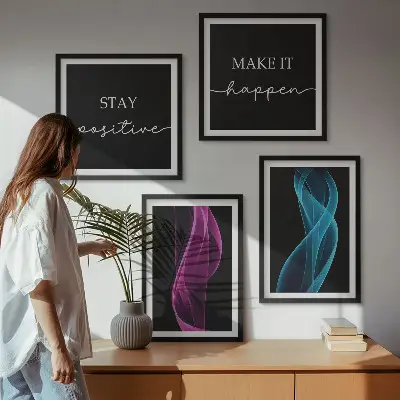 Set de cuadros modernos para salón con diseño de ondas de líneas de neón