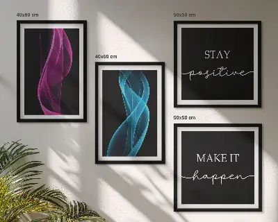 Set de cuadros modernos para salón con diseño de ondas de líneas de neón